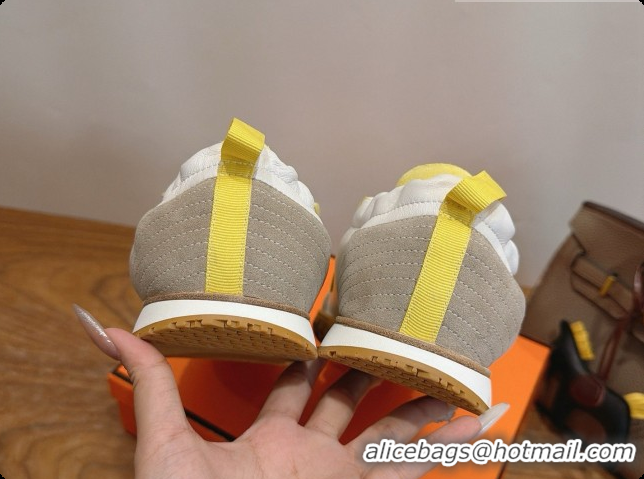 Luxurious Hermes Jet Sneaker in Suede & Calfskin H091623 White/Yellow 2026