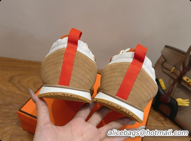 Shop Duplicate Hermes Jet Sneaker in Suede & Calfskin H091624 White/Brown 2026