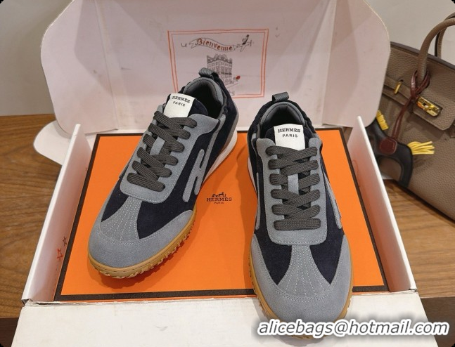 Good Looking Hermes Jet Sneaker in Suede & Calfskin H091625 Black/Grey 2026