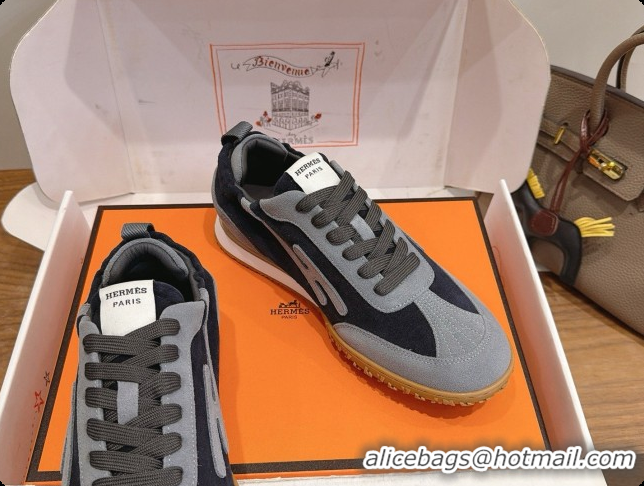 Good Looking Hermes Jet Sneaker in Suede & Calfskin H091625 Black/Grey 2026