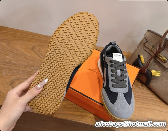 Good Looking Hermes Jet Sneaker in Suede & Calfskin H091625 Black/Grey 2026