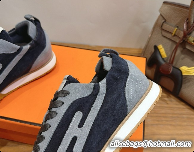 Good Looking Hermes Jet Sneaker in Suede & Calfskin H091625 Black/Grey 2026