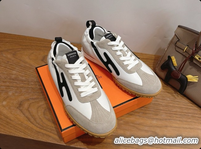 Low Cost Hermes Jet Sneaker in Suede & Calfskin H091626 White/Black 2026