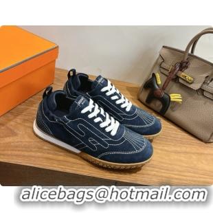 Trendy Design Hermes Jet Sneaker in Suede H091630 Navy Blue 2026