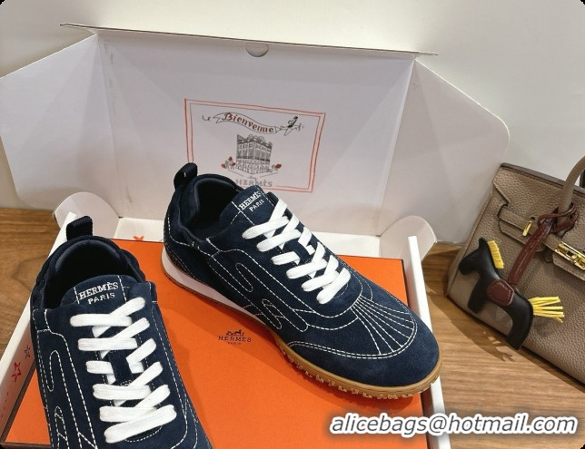 Trendy Design Hermes Jet Sneaker in Suede H091630 Navy Blue 2026
