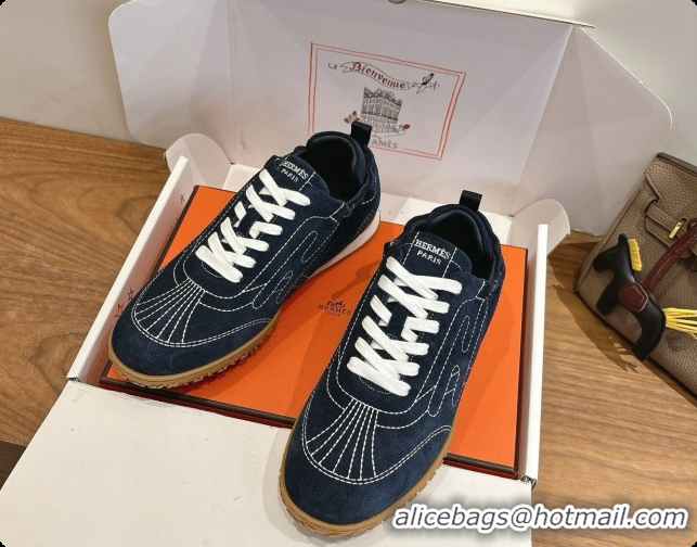 Trendy Design Hermes Jet Sneaker in Suede H091630 Navy Blue 2026