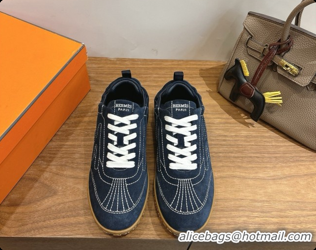 Trendy Design Hermes Jet Sneaker in Suede H091630 Navy Blue 2026