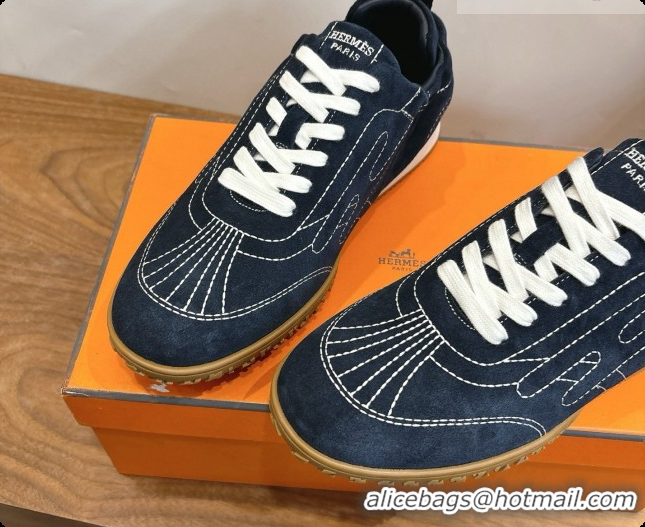 Trendy Design Hermes Jet Sneaker in Suede H091630 Navy Blue 2026