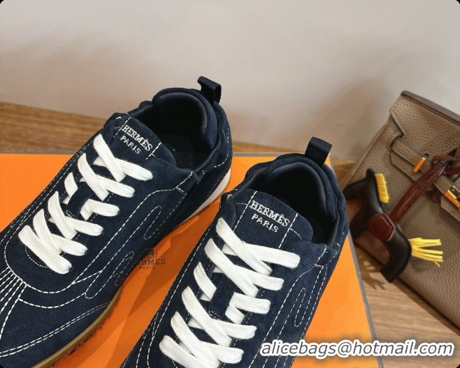 Trendy Design Hermes Jet Sneaker in Suede H091630 Navy Blue 2026