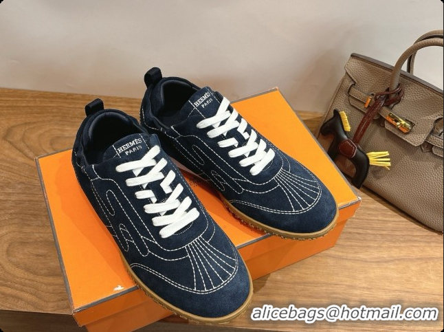 Trendy Design Hermes Jet Sneaker in Suede H091630 Navy Blue 2026