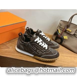 Cheap Hermes Jet Sneaker in Suede H091631 Dark Brown 2026
