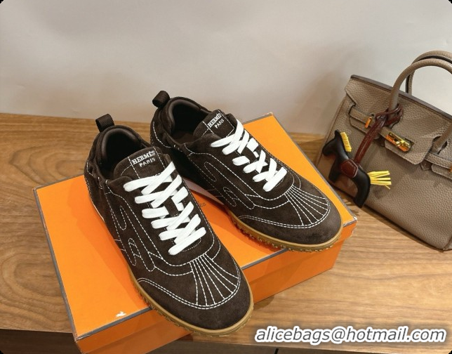 Cheap Hermes Jet Sneaker in Suede H091631 Dark Brown 2026