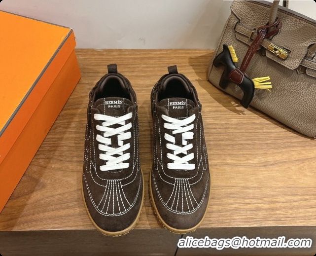 Cheap Hermes Jet Sneaker in Suede H091631 Dark Brown 2026