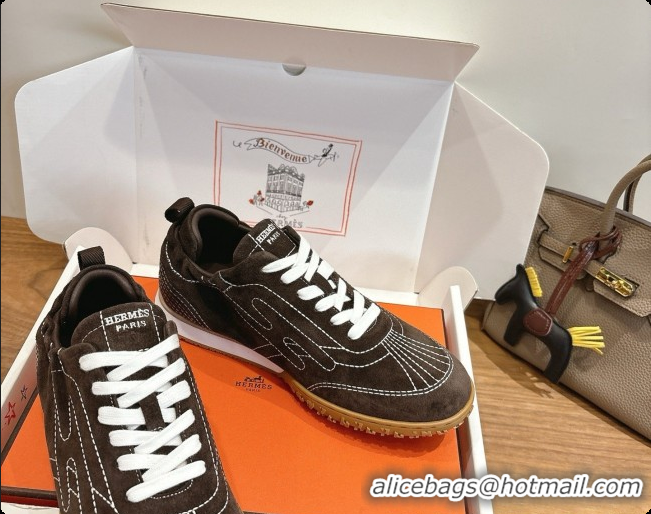Cheap Hermes Jet Sneaker in Suede H091631 Dark Brown 2026