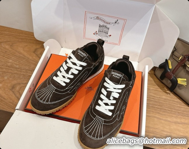 Cheap Hermes Jet Sneaker in Suede H091631 Dark Brown 2026