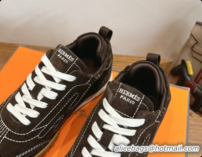 Cheap Hermes Jet Sneaker in Suede H091631 Dark Brown 2026
