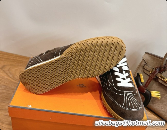 Cheap Hermes Jet Sneaker in Suede H091631 Dark Brown 2026