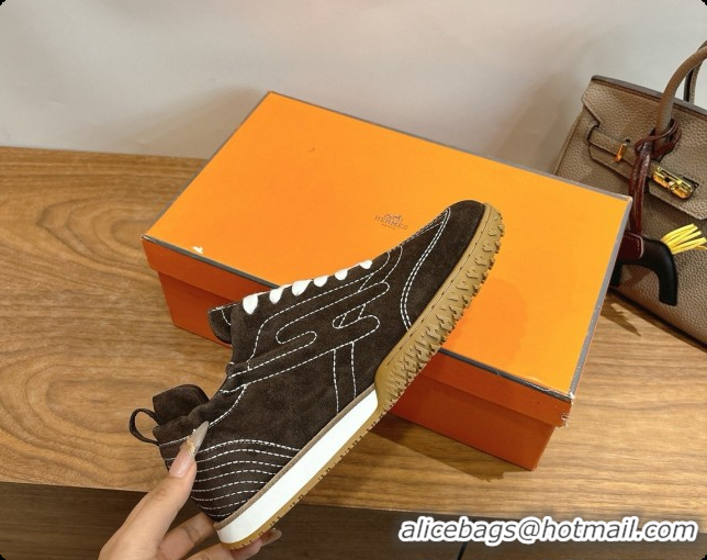 Cheap Hermes Jet Sneaker in Suede H091631 Dark Brown 2026