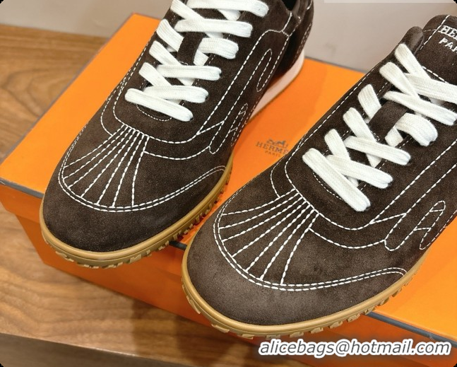 Cheap Hermes Jet Sneaker in Suede H091631 Dark Brown 2026