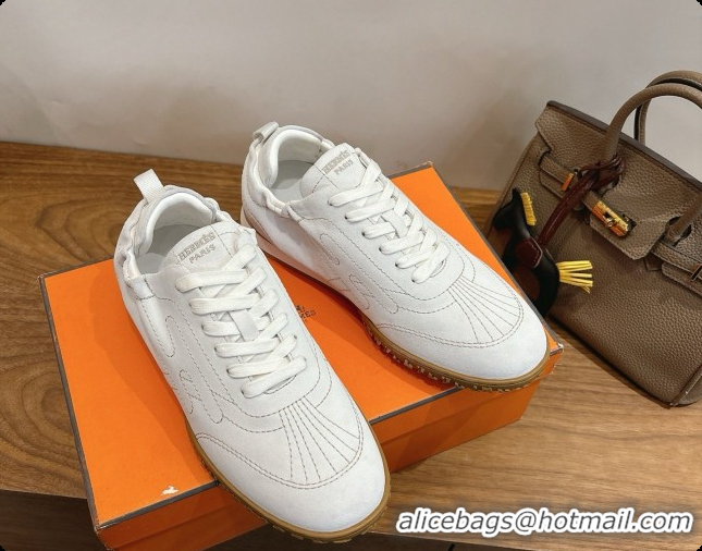 Luxury Hermes Jet Sneaker in Suede H091633 White 2026