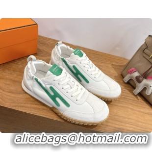 Discount Hermes Jet Sneaker in Suede & Calfskin H091634 White/Green 2026
