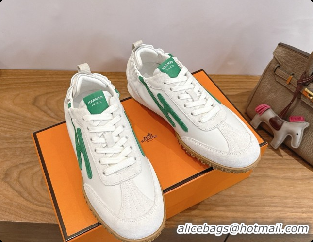 Discount Hermes Jet Sneaker in Suede & Calfskin H091634 White/Green 2026