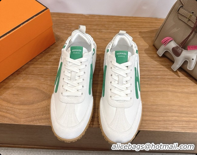 Discount Hermes Jet Sneaker in Suede & Calfskin H091634 White/Green 2026