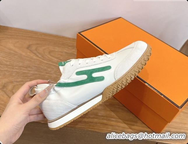 Discount Hermes Jet Sneaker in Suede & Calfskin H091634 White/Green 2026