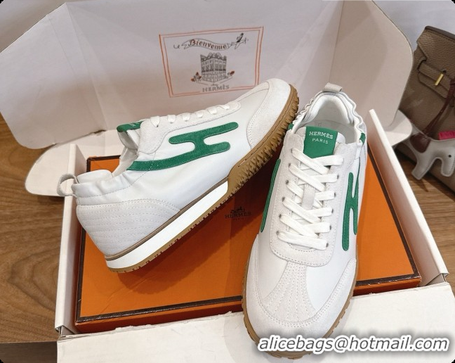 Discount Hermes Jet Sneaker in Suede & Calfskin H091634 White/Green 2026