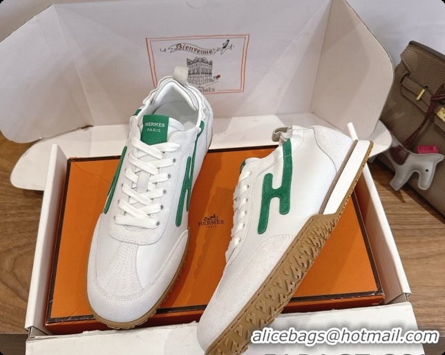 Discount Hermes Jet Sneaker in Suede & Calfskin H091634 White/Green 2026