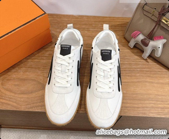 Super Quality Hermes Jet Sneaker in Suede & Calfskin H091635 White/Black 2026
