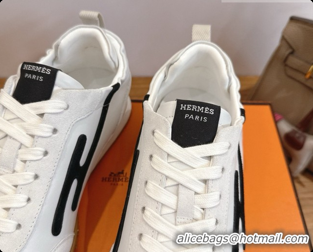 Super Quality Hermes Jet Sneaker in Suede & Calfskin H091635 White/Black 2026