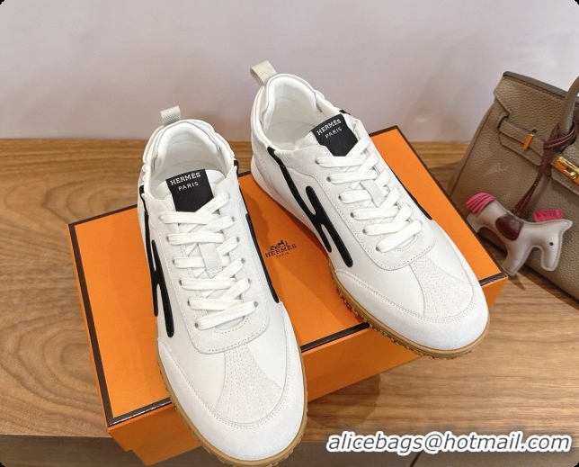 Super Quality Hermes Jet Sneaker in Suede & Calfskin H091635 White/Black 2026