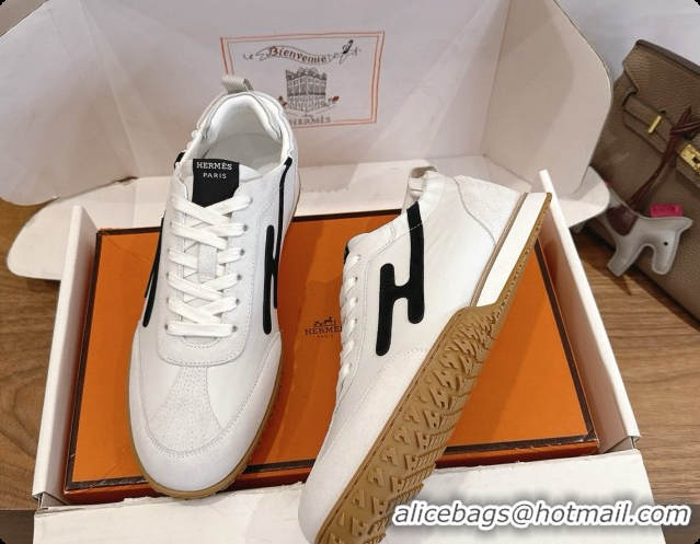 Super Quality Hermes Jet Sneaker in Suede & Calfskin H091635 White/Black 2026