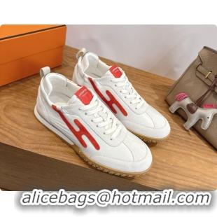 Buy Luxury Hermes Jet Sneaker in Suede & Calfskin H091636 White/Red 2026