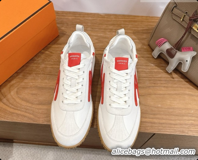 Buy Luxury Hermes Jet Sneaker in Suede & Calfskin H091636 White/Red 2026