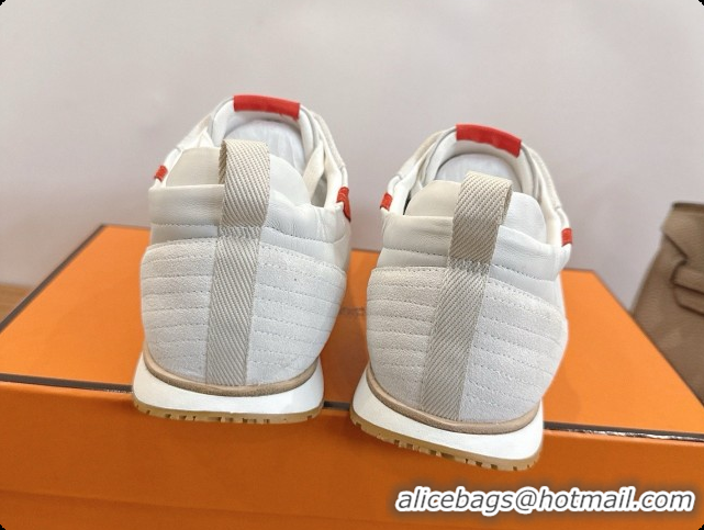 Buy Luxury Hermes Jet Sneaker in Suede & Calfskin H091636 White/Red 2026