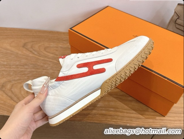 Buy Luxury Hermes Jet Sneaker in Suede & Calfskin H091636 White/Red 2026