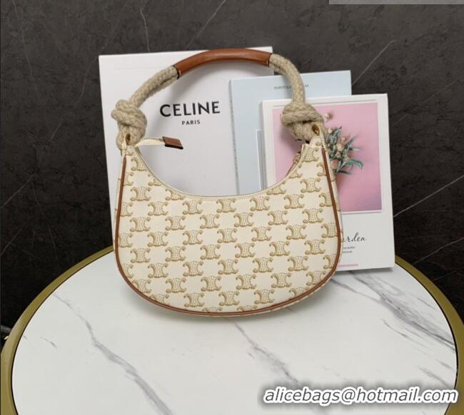Promotional Celine Medium Strap Ava Bag with Rope in Triomphe Canvas and Calfskin 199588 White 2026