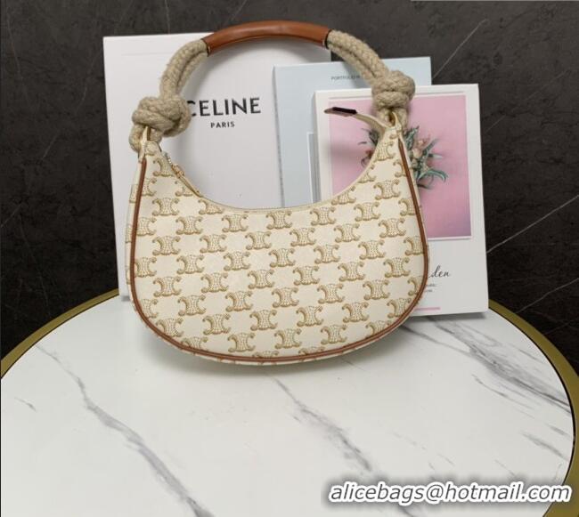Promotional Celine Medium Strap Ava Bag with Rope in Triomphe Canvas and Calfskin 199588 White 2026