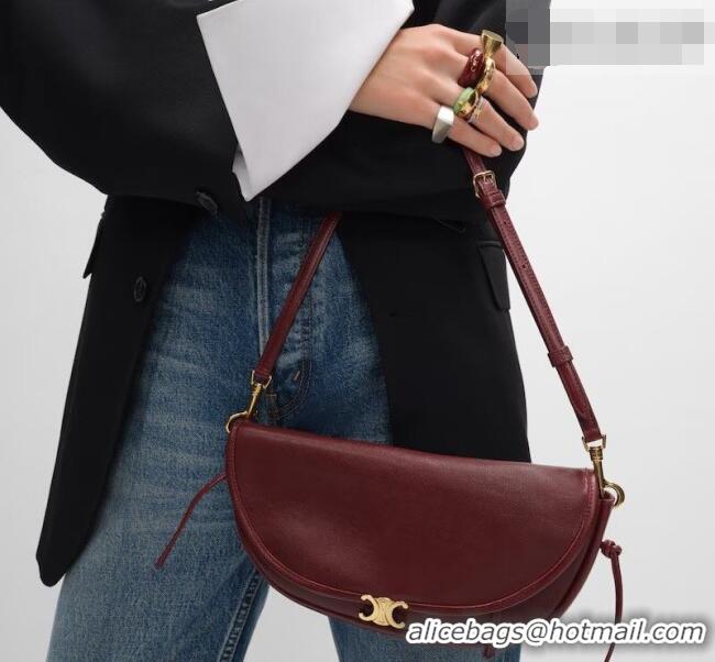 Best Price Celine Halfmoon Soft Triomphe Small Bag in Supple Shiny Lambskin 103778 Burgundy 2026