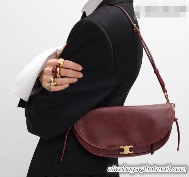 Best Price Celine Halfmoon Soft Triomphe Small Bag in Supple Shiny Lambskin 103778 Burgundy 2026
