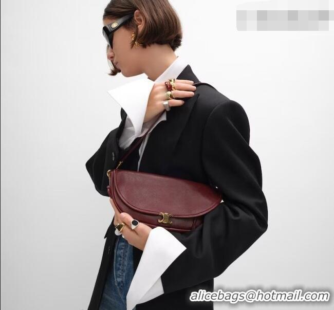 Best Price Celine Halfmoon Soft Triomphe Small Bag in Supple Shiny Lambskin 103778 Burgundy 2026