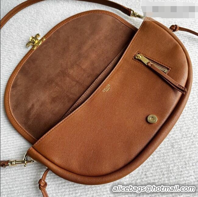 Well Crafted Celine Halfmoon Soft Triomphe Small Bag in Supple Shiny Lambskin 103778 Tan Brown 2026