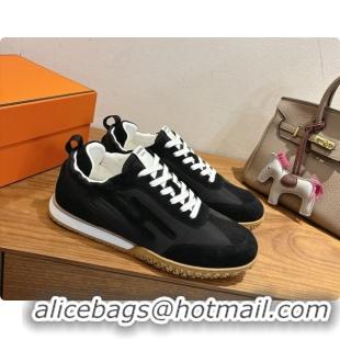 Top Quality Hermes Jet Sneaker in Suede & Fabric H091637 Black 2026