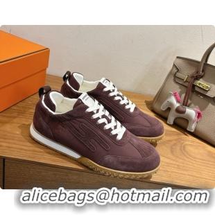 Best Grade Hermes Jet Sneaker in Suede & Fabric H091638 Dark Brown 2026