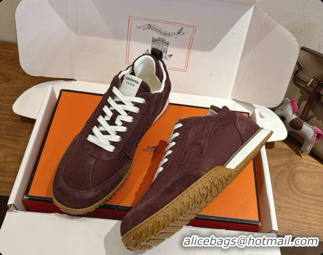 Best Grade Hermes Jet Sneaker in Suede & Fabric H091638 Dark Brown 2026
