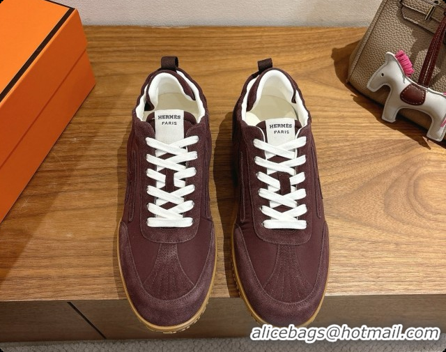 Best Grade Hermes Jet Sneaker in Suede & Fabric H091638 Dark Brown 2026