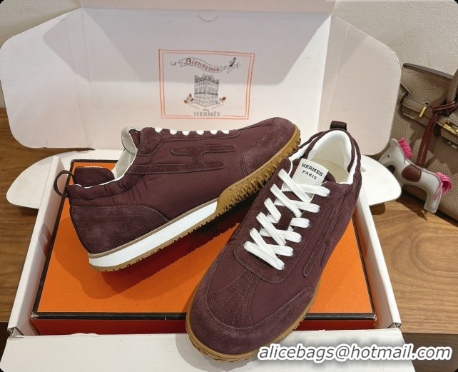Best Grade Hermes Jet Sneaker in Suede & Fabric H091638 Dark Brown 2026
