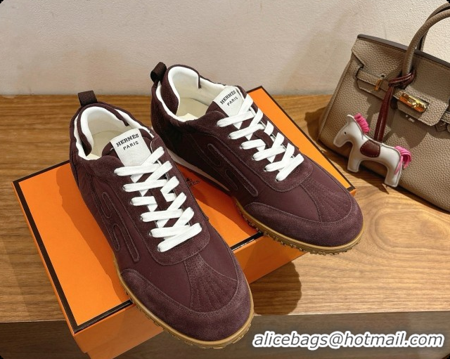 Best Grade Hermes Jet Sneaker in Suede & Fabric H091638 Dark Brown 2026